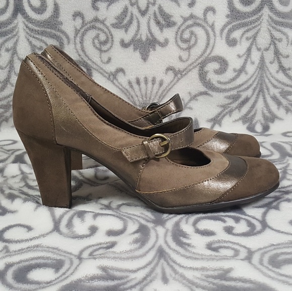 A2 By Aerosoles Shoes - Aerosoles Tan Buckle Troley Heels 6